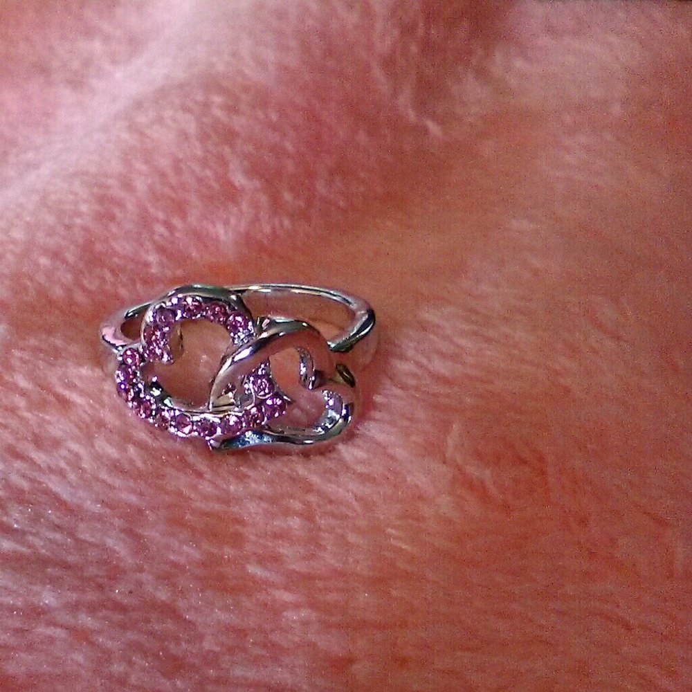 Ladies size 7 white GF Pink Sapphire heart Ring